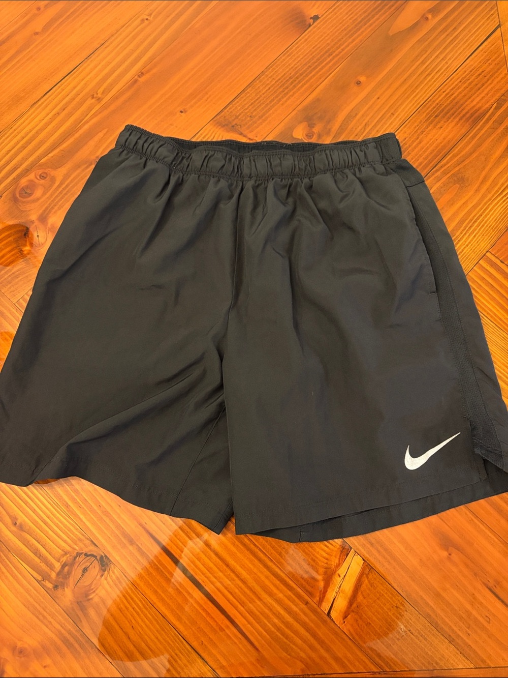 Nike Men’s Black Athletic Running Shorts with White Swoosh